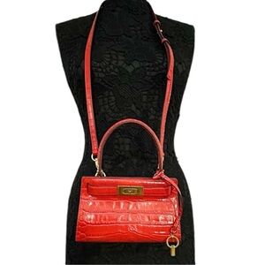 Tory Burch Mini Lee Radziwill Croc Embossed Leather Satchel
